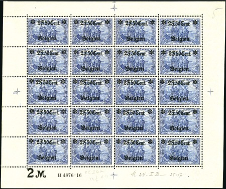 Stamp of Germany » German WWI Occupation Issues » Belgium 1916 Surcharges "Cent. ou F.", 2F50 sur 2M bleu, d