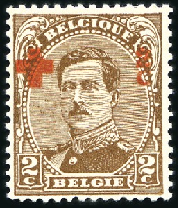 Stamp of Belgium » General issues from 1894 onwards 1918 Croix-Rouge 2c avec rarissime surcharge dépla