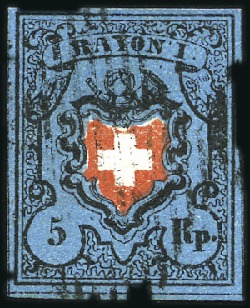 Stamp of Switzerland / Schweiz » Rayonmarken » Rayon I, dunkelblau ohne Kreuzeinfassung Type 11 mit Raute entwertet, ringsum breit gerande