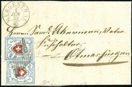 Stamp of Switzerland / Schweiz » Rayonmarken » Rayon I, hellblau, ohne KE (STEIN B1) Typen 5 und 40, Stein B1/LU, entwertet Raute auf B