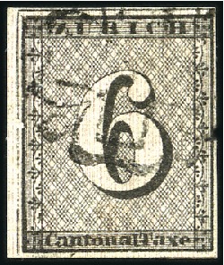 Stamp of Switzerland / Schweiz » Kantonalmarken » Zürich 6Rp (Type II), senkrechten Untergrundlinien, mit s