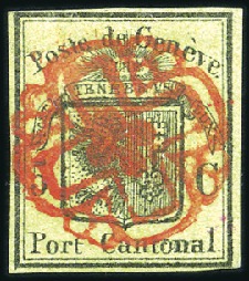 Stamp of Switzerland / Schweiz » Kantonalmarken » Genf Grosser Adler mit roter Rosette AW Nr. 4 sehr schö