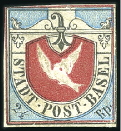 Stamp of Switzerland / Schweiz » Kantonalmarken » Basel Basler Taube, lebhaftblau, in frischen Farben, gut