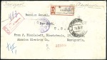 HARBIN WHARF: 1920 Registered cover to USA franked