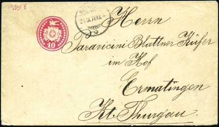 Stamp of Switzerland / Schweiz » Ganzsachen » Briefumschläge 1874-77 10C anilinrot, Umschlag KZ 22 Sterne, mit 