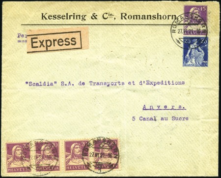 1908-22 Sitzende Helvetia 25C blau und Tellkopf 15