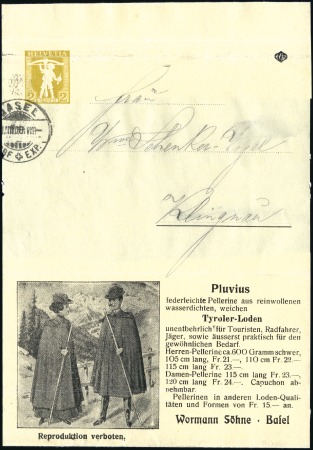 1907 Tellknabe 2C olivgelb, mit Firmenaufdruck von