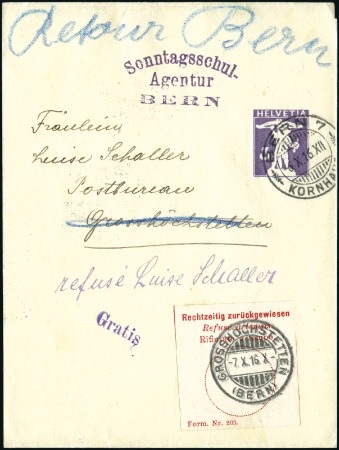 1915 Tellknabe 3C dunkelblauviolett, von Bern (6 X