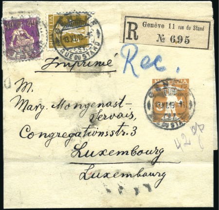 1917 Tellknabe 3C orange, zusammen mit Helvetia mi