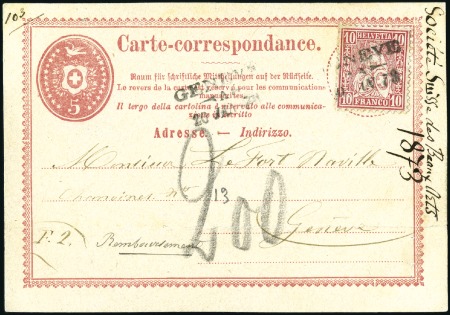 Stamp of Switzerland / Schweiz » Ganzsachen » Postkarten 1870 5C karmin und Zusatzfrankatur Sitzende Helvet