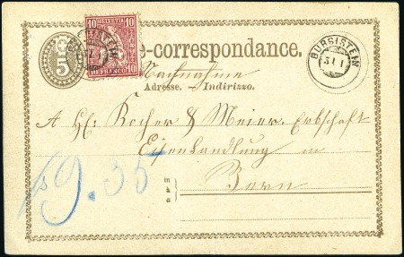 1874 5C braun und Zusatzfrankatur Sitzende Helveti