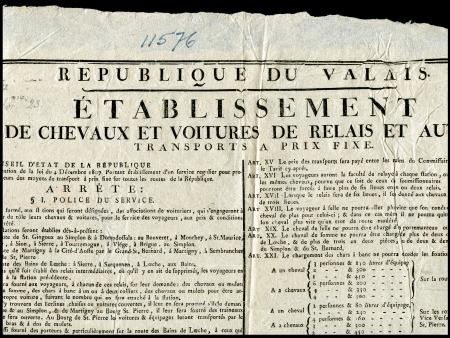 1807 Walliser "Tarif Général des Transport" Tarift