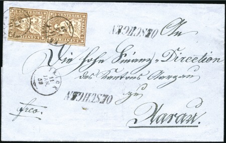 Stamp of Switzerland / Schweiz » Sitzende Helvetia Ungezähnt » 1856-57 Berner Druck (III) 5Rp dunkelgraubraun in senkrechtem Paar (sehr enge