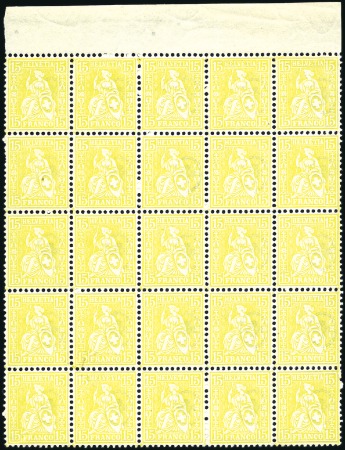15C gelb, Bogenteil von 25 Marken dabei zwei Marke