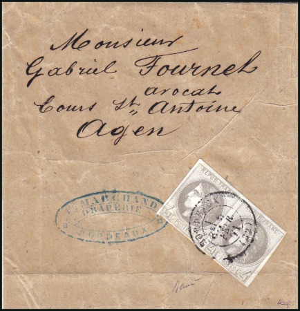 Stamp of France RARE PRINTED MATTER USAGE

1870 4c Bordeaux pair
