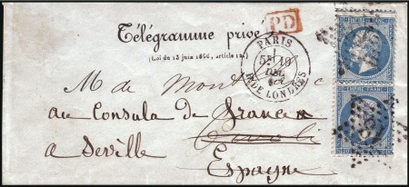 Stamp of France RARE TELEGRAM USAGE

1862 20c Empire perf. (2) o