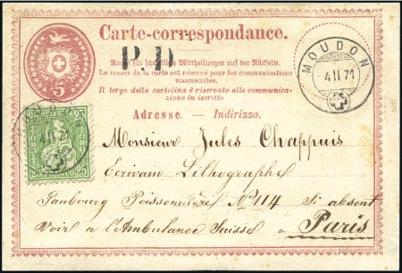 1871 (4. Feb.) 25C grün auf 5C Postkarte von Moudo
