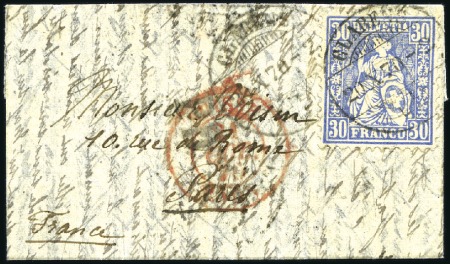 1870 (20 Oct.) 30C ultramarin, auf kleinem Faltbri