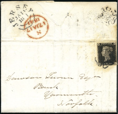 Stamp of Great Britain JERSEY PENNY BLACK COVER WITH BLACK MC USED PRIOR 