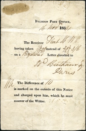 Stamp of Great Britain PRINTED NOTICE REGARDING THE ERROR OF ORVERCHARING