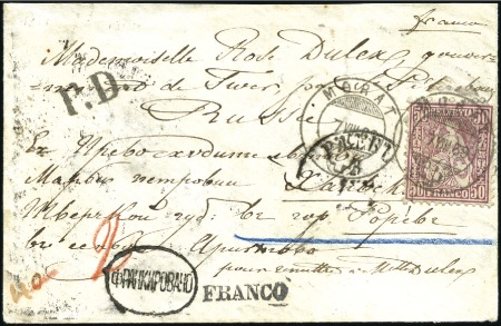 Stamp of Switzerland / Schweiz » Sitzende Helvetia Gezaehnt » Destinationen RUSSLAND 1869: 50C lila, weisses Papier, entwertet