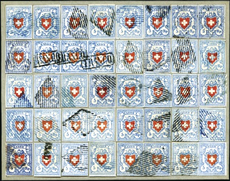 Stamp of Switzerland / Schweiz » Rayonmarken » Rayon I, hellblau, ohne KE (STEIN C1) Rayon I hellblau ohne Kreuzeinfassung, Komplette T