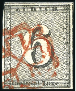 Stamp of Switzerland / Schweiz » Kantonalmarken » Zürich 6Rp (Type IV), waagrechten Untergrundlinien, saube