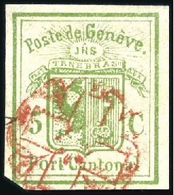 Stamp of Switzerland / Schweiz » Kantonalmarken » Genf Ausschnitt mit roter Rosette AW Nr. 2 sauber entwe