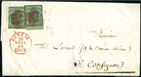 Stamp of Switzerland / Schweiz » Kantonalmarken » Genf Grosser Adler dunkelgrün, zwei Marken entwertet mi