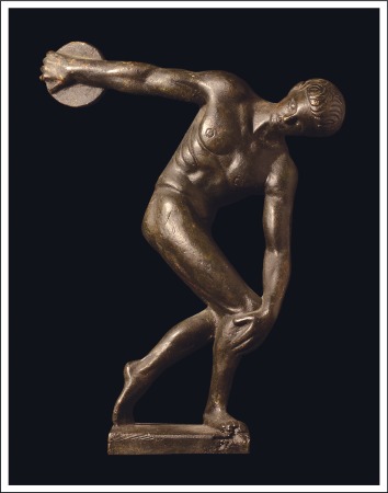 Stamp of Olympics Discus thrower statue, 18.5cm tall, cast iron, fin