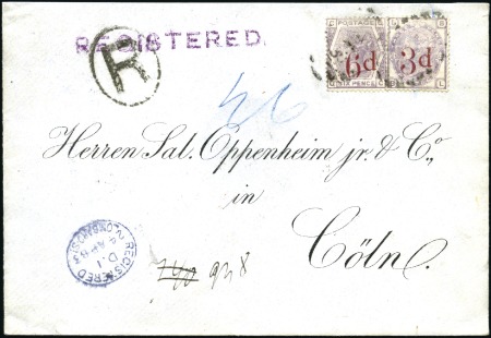 Stamp of Great Britain » 1855-1900 Surface Printed 1883 Envelope sent registered to Cologne bearing 1