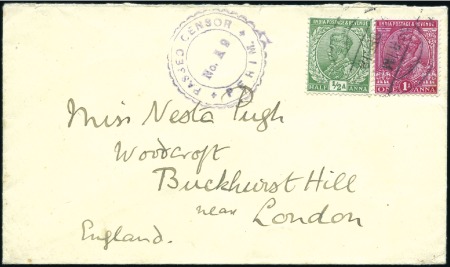 Stamp of India » Used Abroad PERIM: 1918 (Sep 18) Envelope from Perim to Englan