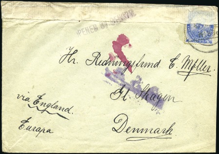 Stamp of India » Used Abroad PERIM: 1918 (Jul 5) Envelope from Perim to Denmark
