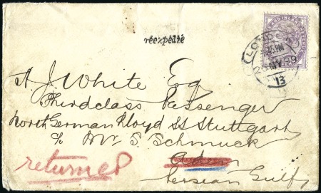 1899 (May 26) Incoming envelope from England with 