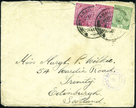 Stamp of India » Used Abroad ABADAN: 1918 (Jun 8) Envelope from Abadan to Scotl