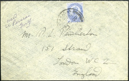 Stamp of India » Used Abroad ABADAN: 1920 (Nov 27) Envelope from Abadan to Engl