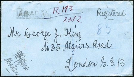 ABADAN: 1923 (Feb 23) Envelope sent registered fro