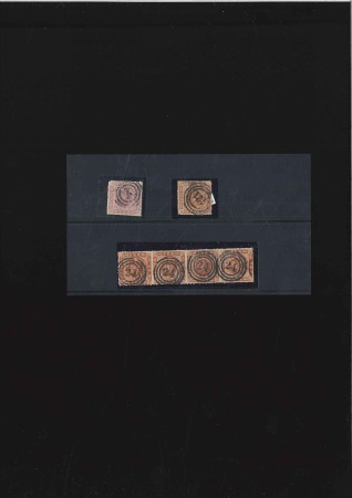 Stamp of Denmark 1863 Skilling roulette, both values used, plus 4sk