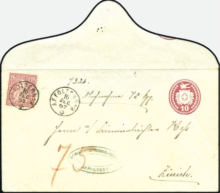 Stamp of Switzerland / Schweiz » Ganzsachen » Briefumschläge 1867-68 10C rot, Umschlag mit Teil eines 2. Wertstempels