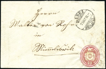 1867-68 10C karminrot, Umschlag-AUSSCHNITT auf Pri