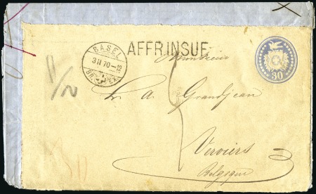 1867-68 30c blau, Umschlag geöffnet und auf Brief 