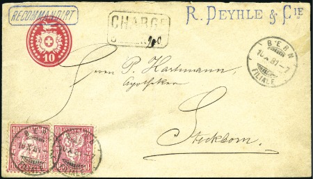 1873-74 10C karminrot, Umschlag mit zwei Sitzende 