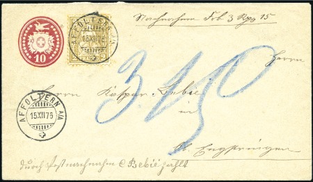 1874-77 10C karminrot, Umschlag KZ von 22 Sternen 
