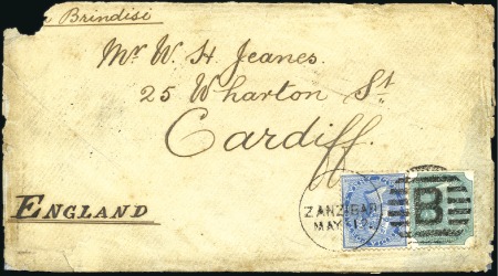 Stamp of Zanzibar » The Indian Post Office (1875-1895) 1884 (May 12) Envelope from Zanzibar to Wales with