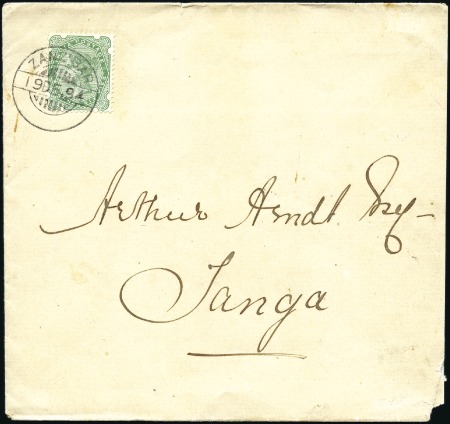Stamp of Zanzibar » The Indian Post Office (1875-1895) 1894 (Dec 19) Envelope from Zanzibar to Tanga (Ger