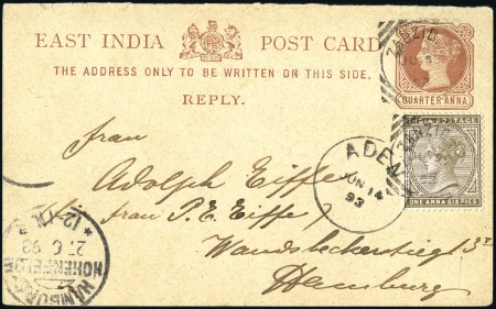 Stamp of Zanzibar » The Indian Post Office (1875-1895) 1890 & 1893 Pair of postal stationery cards from Z