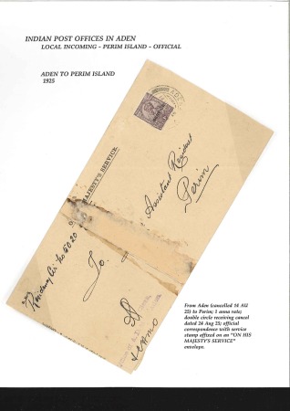 Stamp of India » Used Abroad PERIM: 1919-25, Two postcards from Perim with KGV 