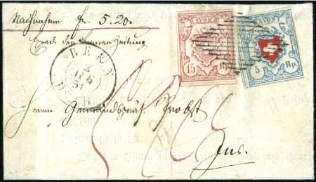 Stamp of Switzerland / Schweiz » Rayonmarken » Rayon III (grosse Ziffer) Type 5 zusammen mit Rayon I hellblau, entwertet Ra