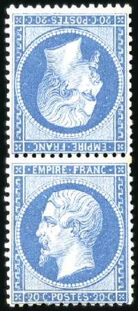 1862 20c bleu Empire dentelé en paire TETE-BECHE n