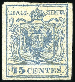 Stamp of Italian States » Lombardy Venetia 1850 45c Grey Blue, type III, mint og, good to lar